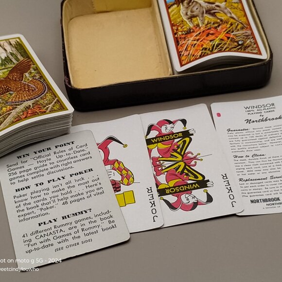 playing cards 2 decks 2 masculine hunting design original case vtg Windsor 1960s - Picture 8 of 15